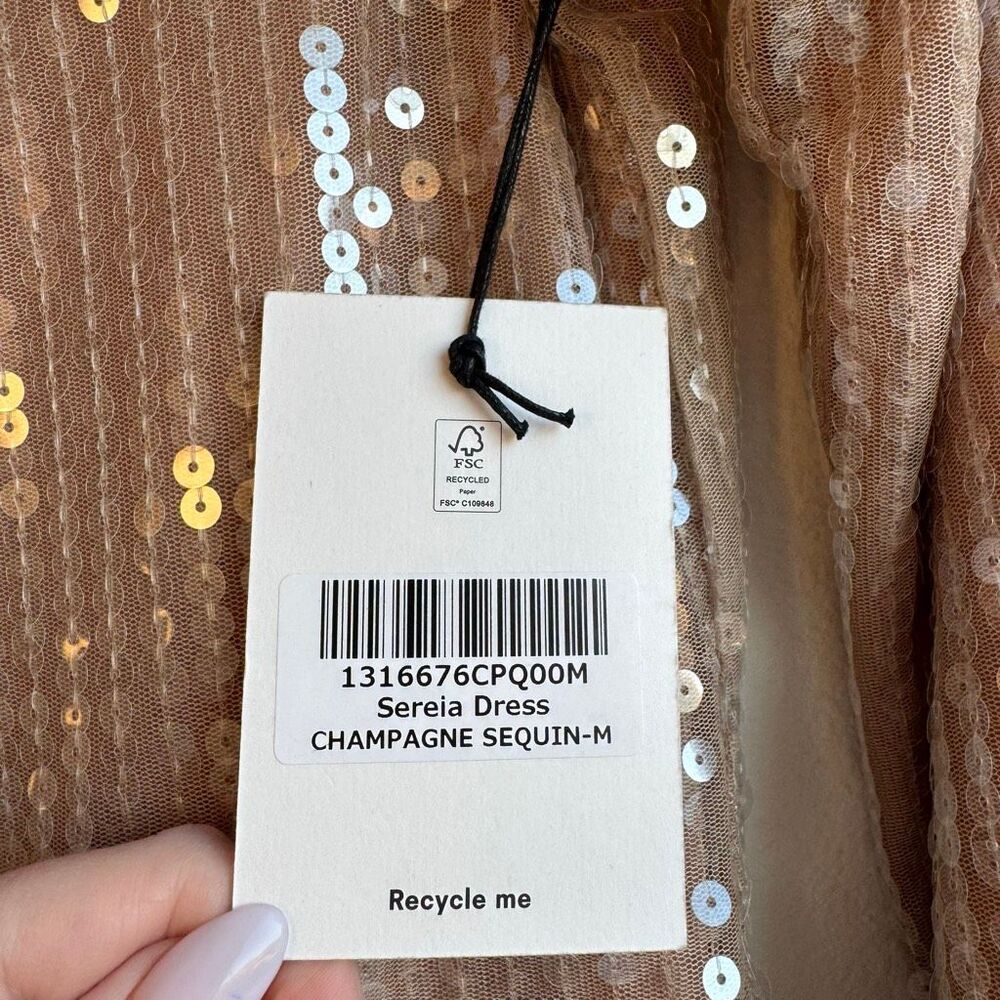 NWT Reformation Sereia Dress Champagne Sequin Size Medium Bridal Party Cocktail - Picture 4 of 6